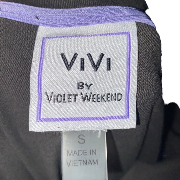 ViVi By Violet Weekend Ruffle Puff Sleeve Charcoal Black Dress 100% Cotton S - Picture 14 of 15